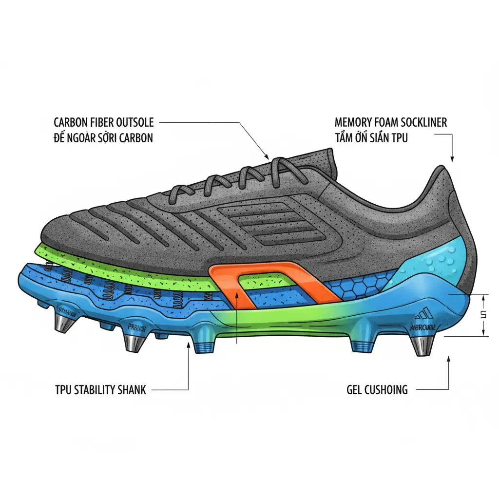 Công nghệ đệm lót và đế giày chính hãng giúp bảo vệ đôi chân khỏi các chấn thương nghiêm trọng