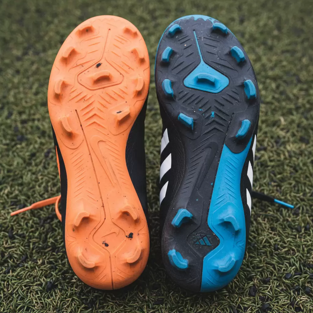 Cấu trúc đinh dăm đặc trưng của hai thương hiệu giày bóng đá hàng đầu