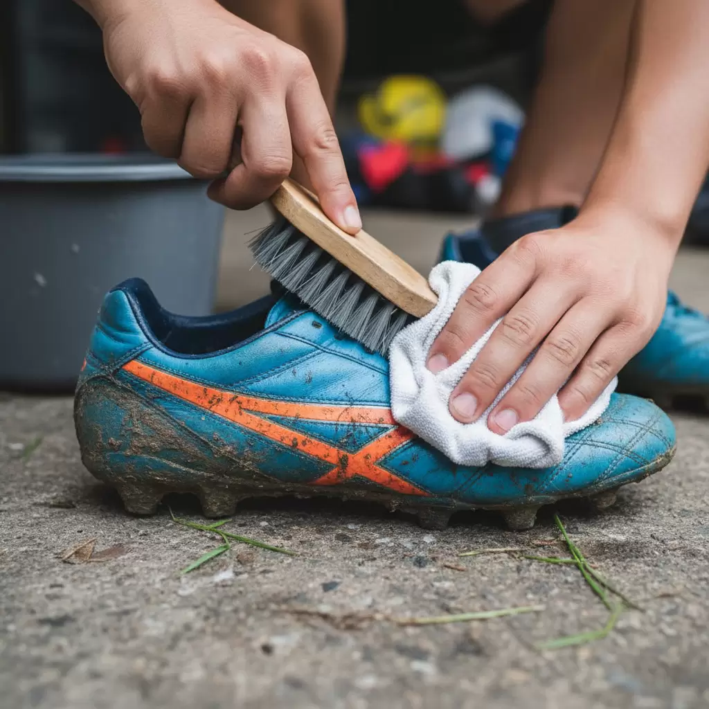Làm sạch nhẹ nhàng bằng bàn chải mềm để bảo vệ bề mặt da giày