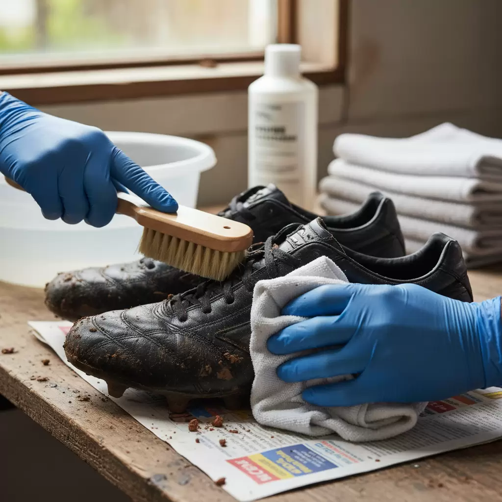 Sử dụng bàn chải mềm và khăn ẩm để làm sạch bề mặt da một cách nhẹ nhàng