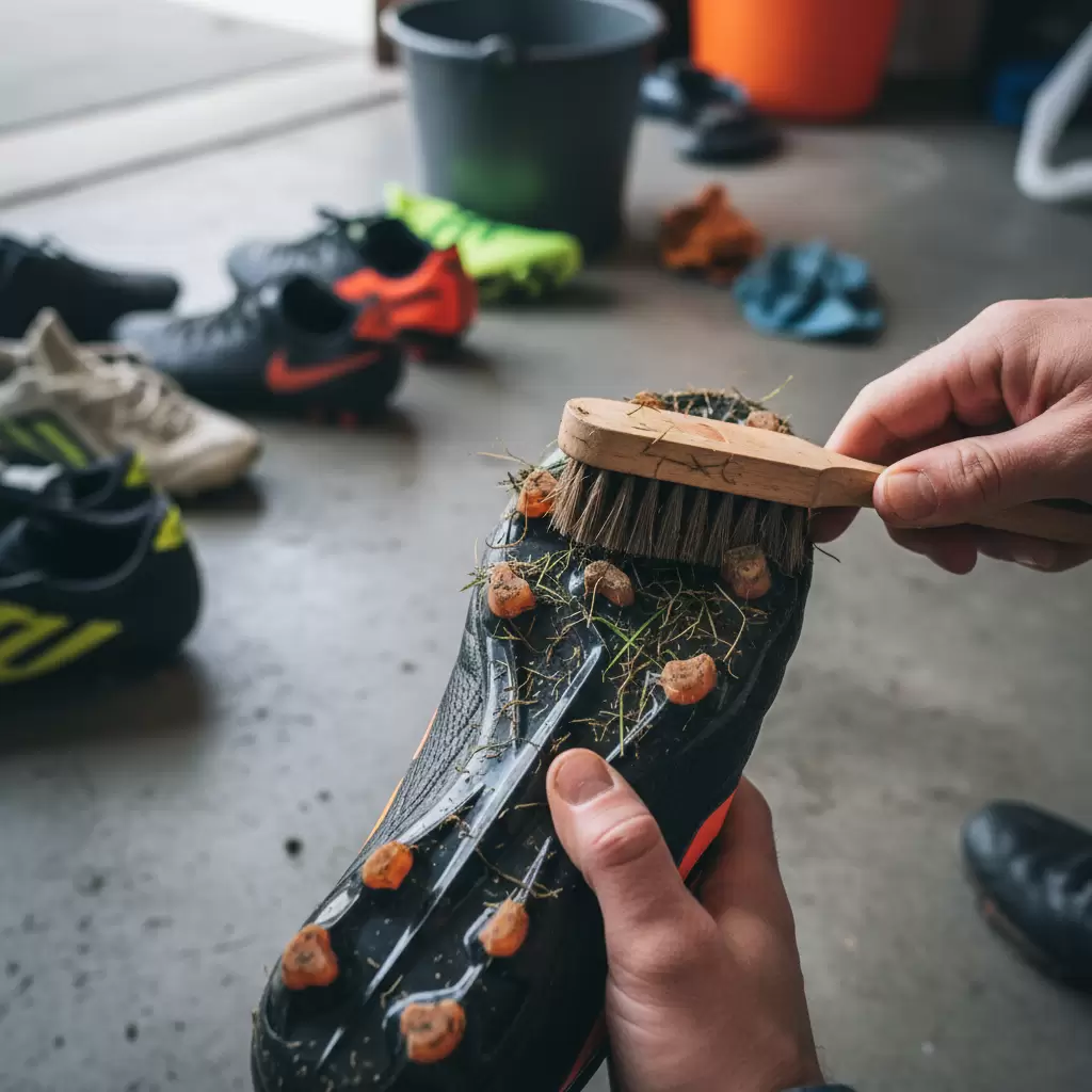 Sử dụng bàn chải chuyên dụng để làm sạch sâu các kẽ đinh giày