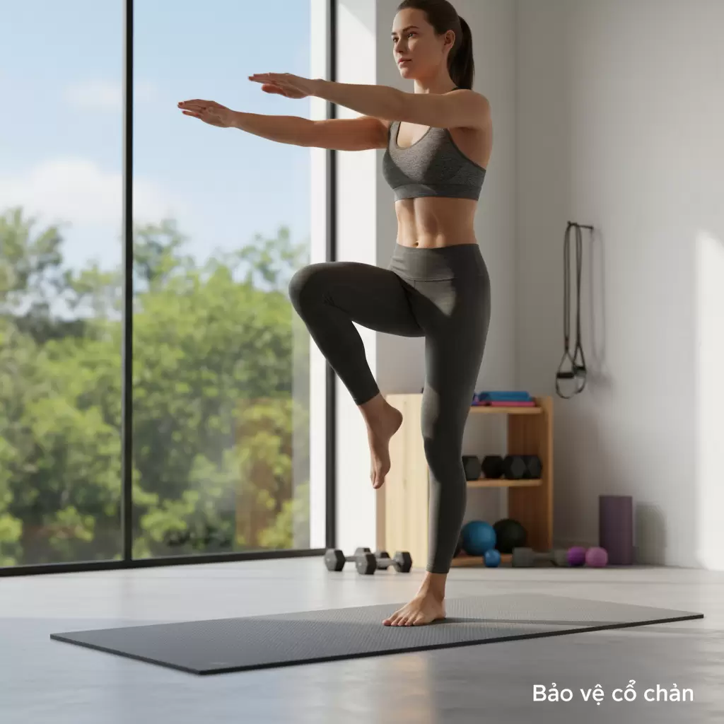 Bài tập đứng một chân giúp tăng cường sự ổn định cho khớp cổ chân