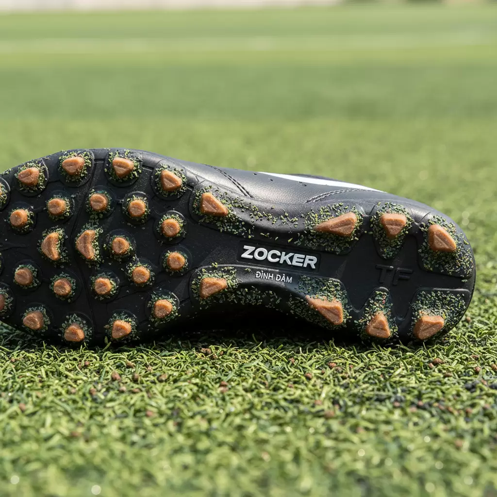 Hệ thống đinh TF được thiết kế khoa học giúp cầu thủ trụ vững trên mặt sân cỏ nhân tạo