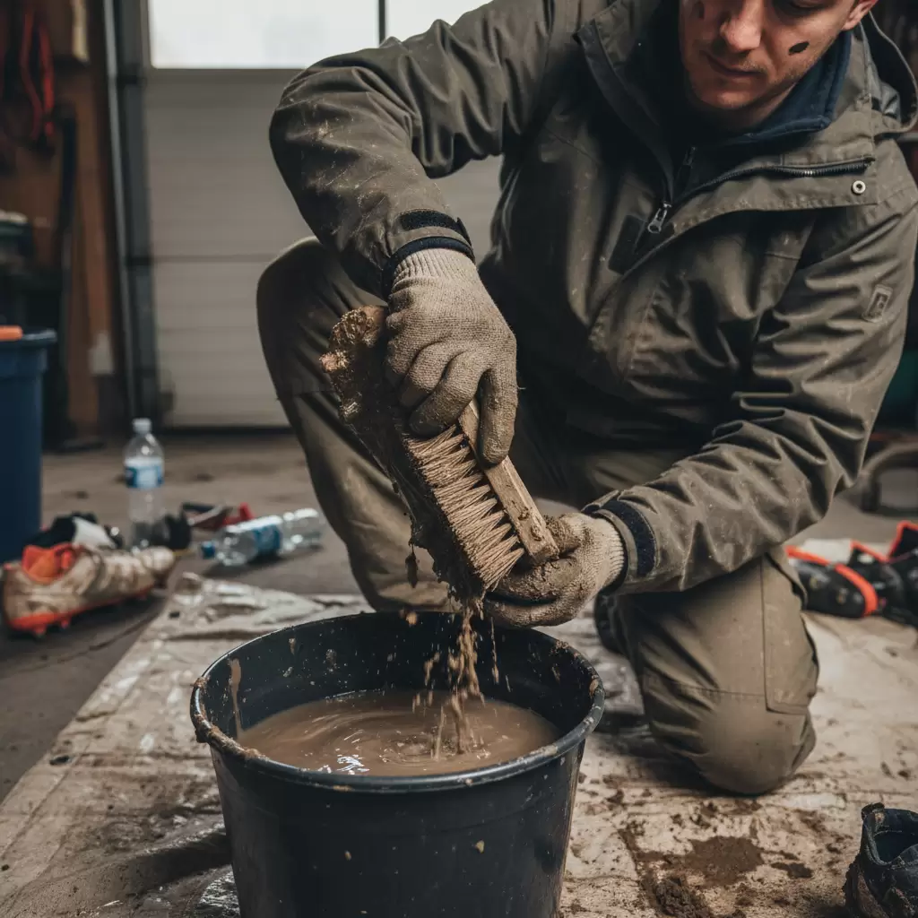 Loại bỏ các mảng bùn đất thô bám trên hệ thống đinh dăm của giày TF